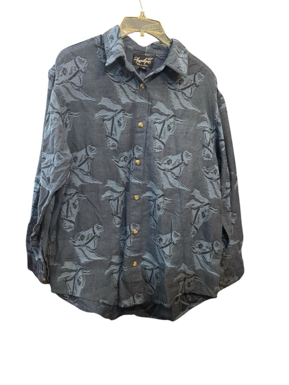 Vintage 90’s Angelique Western Horses Long Sleeve Button Down Shirt Large